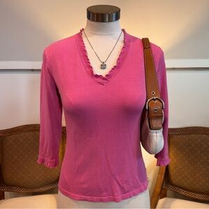 Vintage 90s Hot Pink 100% Silk Knit Top with Ruffles